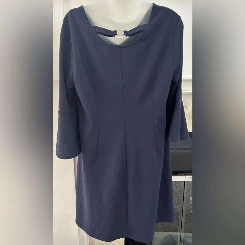 EST 1946 Navy Blue V‎ Neck Bell Sleeve Shift Dress Women's Size L